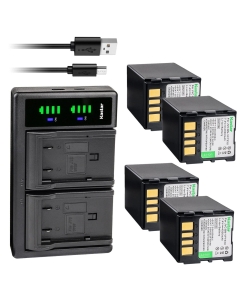 Kastar 4-Pack Battery + LTD2 Dual USB Charger Compatible with JVC GR-X5AH GR-X5E GR-X5EK GR-X5EX GR-X5EY GR-X5EZ GR-X5US GZ-D240 GZ-D270 GR-D360 GR-D360E GR-D360EX GR-D360EY GR-D360EZ GR-D360US