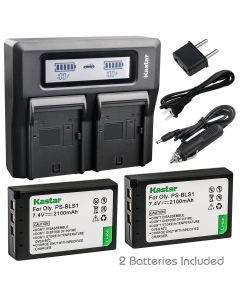 Kastar Fast Dual LCD Charger + 2X Battery for Olympus BLS-1 PS-BLS1 and Olympus E-400 E-410 E-420 E-450 E-600 E-620 Olympus E-P1 E-P2 E-P3 E-PL1 Olympus E-PL1s Olympus E-PL3 Olympus E-PM1 Cameras