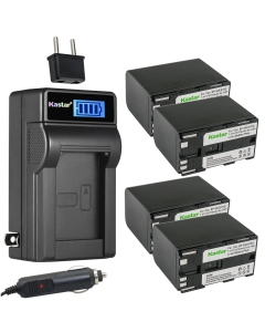 Kastar 4-Pack BP-970G Battery and LCD AC Charger Compatible with Canon V520, XF100, XF105, XF200, XF205, XF300, XF305, XH-G1 HDV, XH-G1S, XH-G1S HD, XL-H1A, XL-H1S, XL-H1S HD, XL-1, XL-1S, XL-2 Camera