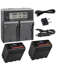 Kastar LCD Dual Fast Charger + 2X Battery for Sony NP-F970 Pro NP-F990 NP-F975NP-F960 NP-F950 NP-F930 NP-F770 NP-F750 NP-F730 NP-F570 NP-F550 NP-F530 NP-F330 Battery, Sony Camcorder, LED Video Light