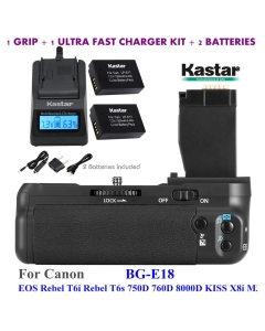 Kastar Pro Vertical Battery Grip (Replacement for BG-E18) + 2X LP-E17 Batteries + Ultra Fast Charger Kit for Canon EOS Rebel T6i, Rebel T6s, EOS 750D, EOS 760D, EOS 8000D, KISS X8i, M3 DSLR Cameras