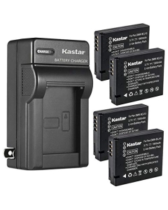 Kastar 4-Pack Battery and AC Wall Charger Replacement for Panasonic DMW-BCJ13 DMW-BCJ13E DMW-BCJ13PP Battery Panasonic DE-A81 DE-A81B, DE-A82 DE-A82B Charger Panasonic Lumix DMC-LX5, DMC-LX6, DMC-LX7
