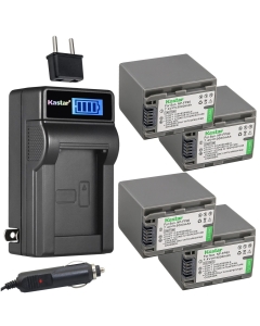 Kastar 4-Pack NP-FP90 NP-FP91 Battery and LCD AC Charger Compatible with Sony DCR-SR70, DCR-SR80, DCR-SR90, DCR-SR100, HDR-HC3, HDR-HC3E, DCR-DVD103, DCR-DVD105, DCR-DVD202, DCR-DVD203, DCR-DVD205