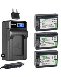 Kastar 3-Pack NP-FV50 Battery and LCD AC Charger Compatible with Sony HDR-PJ650, HDR-PJ670, HDR-PJ710, HDR-PJ740, HDR-PJ760, HDR-PJ780, HDR-PJ790, HDR-PJ810, HDR-PJ820, HDR-PJ820E, HDR-TD10 Cameras