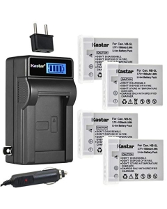 Kastar 4-Pack NB-5L Battery and LCD AC Charger Compatible with Canon NB-5L NB5L, NB-5LH NB5LH, 1135B001 Battery, Canon CB-2LX CB-2LXE Charger, Canon Digital IXUS 860 is, Digital IXUS 870 is Cameras
