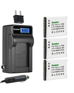 Kastar 3-Pack Li-70B Battery and LCD AC Charger Compatible with Olympus Li-70B Li70B Battery, Olympus Li-70C Li70C Charger, Olympus VR-120, VR-130, VR-140, VR-145, X-940, X-990 Digital Cameras
