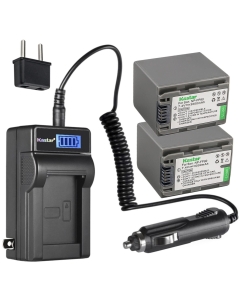 Kastar 2-Pack NP-FP90 NP-FP91 Battery and LCD AC Charger Compatible with Sony DCR-SR70, DCR-SR80, DCR-SR90, DCR-SR100, HDR-HC3, HDR-HC3E, DCR-DVD103, DCR-DVD105, DCR-DVD202, DCR-DVD203, DCR-DVD205