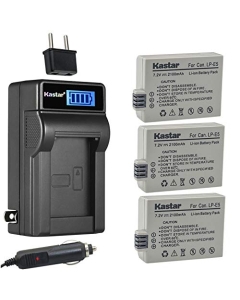 Kastar 3-Pack LP-E5 Battery and LCD AC Charger Compatible with Canon LC-E5 LC-E5 LC-E5E EOS, Rebel XSi, EOS Rebel XS, EOS Rebel T1i, EOS 450D, EOS 500D, EOS 1000D, EOS Kiss F, EOS Kiss X2, EOS Kiss X3