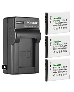 Kastar 3-Pack Battery and AC Wall Charger Replacement for Olympus Li-70B Battery, Li-70C Charger, Olympus D-700, D-705, D-710, D-715, D-745, FE-4020, FE-4040, FE-5040, VG-110, VG-120, VG-130 Cameras