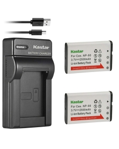 Kastar 2-Pack Battery and Slim USB Charger Compatible with Casio NP-90 NP-90DBA Battery, BC-90L Charger, Casio Exilim EX-FH100 EX-FH100BK, EX-H10, EX-H15, Exilim EX-H20 EX-H20G EX-H20GBK EX-H20GSR