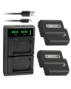 Kastar 4-Pack NP-FH50 Battery and LTD2 USB Charger Replacement for Sony DCR-SR12, DCR-SR100, DCR-SR190, DCR-SR200, DCR-SR210, DCR-SR220, DCR-SR290, DCR-SR30, DCR-SR300, DCR-SR32, DCR-SR33, DCR-SR35
