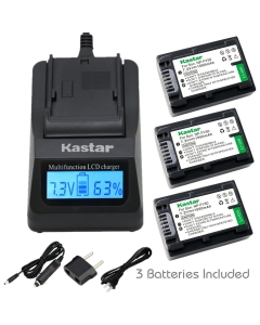 Kastar Ultra Fast Charger(3X faster) Kit and Battery (3-Pack) for Sony NP-FV30, NP-FV40, NP-FV50 work with Sony DCR-SR88, SX85, FDR-AX100, HDR-CX160, CX190, CX380, CX430V, CX520V, CX550V, CX560V, CX580V, CX700V, CX760V, CX900, HC9, PJ260V, PJ340, PJ380, P
