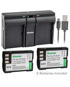 Kastar BLM1 2X Battery + USB Dual Charger for Olympus BLM-1, BLM-01, PS-BLM1 and Olympus C-5060, C-7070, C-8080, E-1, E-3, E-30, E-520, EVOLT E-300, E-330, E-500, E-510 Camera