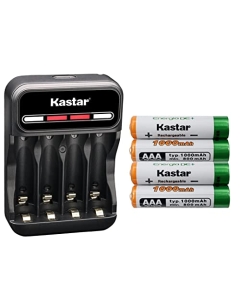 Kastar 4-Pack AAAJ 1.2V 1000mAh Ni-MH Battery and CMH4 Charger Compatible with Out Door Solar Light, Solar Spinner, Solar Power Unites, Garden Landscaping Solar Light, Garden Light, Path Light