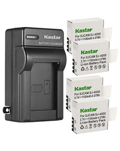 Kastar 4-Pack Battery and AC Wall Charger Replacement for Pruveeo DV200 Waterproof Sports Action Camera with WiFi, 4K Video Camcorders Camera