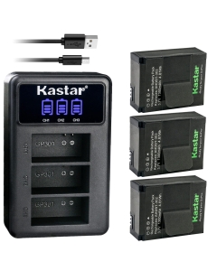 Kastar 3 Pack Battery and LCD Triple USB Charger Compatible with SP-Gadgets 3.7V Battery POV Light and Powerbar Duo