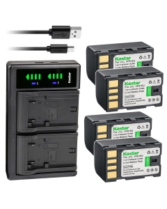 Kastar 4-Pack Battery and LTD2 USB Charger Replacement for JVC GZ-HM110 GZ-HM200 GZ-HM200AC GZ-HM200BAH GZ-HM200BEK GZ-HM400 GZ-HM400AC GZ-HM400-B GZ-HM400EU GZ-HM400-S GZ-HM400U GZ-HM400US GZ-HM80