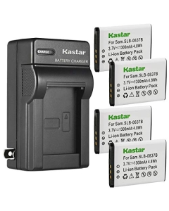 Kastar 4-Pack SLB-0837(B) Battery and AC Wall Charger Replacement for Samsung SLB-0837B SLB-0837(B) Battery, Samsung Digimax SL201, Digimax L70, Digimax L70B, Digimax L83T, Digimax L85T, Digimax L201