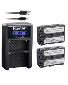 Kastar Battery (X2) & LCD Dual Slim Charger for NP-FM50 NP-FM30 NP-FM51 NP-QM50 NP-QM51 NP-FM55H and Sony CCD-FRV DCR-PC DCR-TRV DCR-DVD DSR-PDX GV HVL Series Camera Camcorder