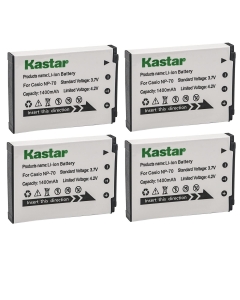 Kastar 4-Pack Battery CNP-70 Replacement for Casio Exilim Zoom EX-Z250SR, Exilim Zoom EX-Z150, Exilim Zoom EX-Z150BK, Exilim Zoom EX-Z150GN, Exilim Zoom EX-Z150PK, Exilim Zoom EX-Z150RD Camera