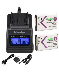 Kastar Fast Charger and NP-BY1 Battery (2-Pack) Replacement for Sony NP-BY1 Work with Sony Action Cam Mini HDR-AZ1 Camera [Over 3X Faster Than a Normal Charger with Portable USB Charge Function]