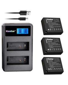 Kastar USB LCD Dual Charger and 3 Pack Battery for Panasonic DMW-BLE9 DMW-BLE9E DMW-BLE9PP DMW-BLG10 DMW-BLG10E DE-A98 A99B Leica BP-DC15 and Panasonic Lumix DMC-TZ100 Lumix DMC-TZ101 Lumix DMC-TZ80