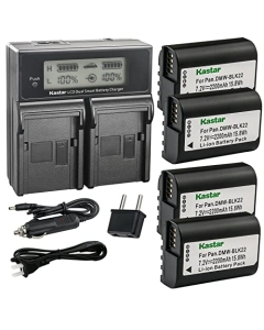 Kastar 4-Pack DMW-BLK22 Battery and AC LCD Dual Fast Charger Compatible with Panasonic Lumix DC-S5 Lumix DC-S5KK, Panasonic Lumix S5 II Mirrorless Camera, Panasonic Lumix S5 IIX Mirrorless Camera