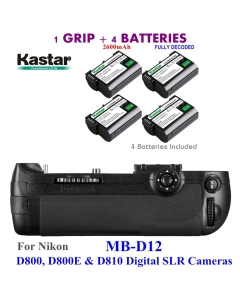 Kastar Pro Multi-Power Vertical Battery Grip (Replacement for MB-D12) + 4X EN-EL15 Replacement Batteries for Nikon D800, D800E & D810 Digital SLR Cameras