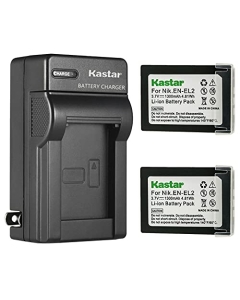 Kastar 2-Pack Battery and AC Wall Charger Replacement for Nikon EN-EL2 ENEL2 EL2 Battery, Nikon MH-60 Charger, Nikon Coolpix 2500, Nikon Coolpix 3500, Nikon Coolpix SQ500 Digital Cameras
