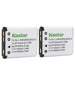 Kastar Battery 2 Pack for Cas NP-80 Exilim EX-Z88 EX-Z115 EX-Z270 EX-Z280 EX-Z330 EX-Z350 EX-Z370 EX-Z550 EX-Z670 EX-Z800 EX-ZS5 EX-ZS6 EX-ZS50 EX-ZS100 EX-ZS150 QV-R70 QV-R100 QV-R200 QV-R300