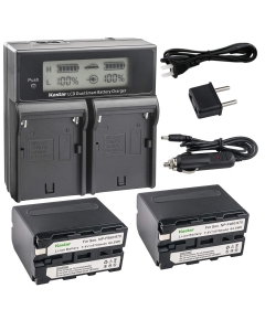 Kastar LCD Dual Fast Charger + 2X Battery Replacement for Sony NP-F970 NP-F960 F960 DCR-VX2100 HDR-AX2000 FX1 FX7 FX1000 HVR-HD1000U V1U Z1P Z1U Z5U Z7U HXR-MC2000U MVC-FDR1 NEX-EA50UH FS100U FS700U