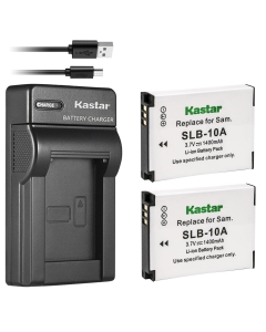 Kastar Battery (X2) & Slim USB Charger for Samsung SLB-10A JVC BN-VH105 and Digimax ES55 ES60 EX2F L100 L110 L210 L310W M100 PL50 PL51 PL55 PL60 PL65 PL70 WB250F WB500 WB700 WB750 WB800F WB850F WB2100