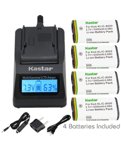 Kastar Ultra Fast Charger(3X Faster) Kit and Battery (4-Pack) for Kodak KLIC-8000, K8000 Work with Kodak Z1012 is, Z1015 is, Z1085 is, Z1485 is, Z612, Z712 is, Z812 is, Z8612 is Cameras