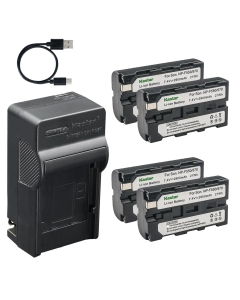 Kastar 4-Pack Battery and AC & USB-C Charger, Compatible with NP-F550 NP-F570 NP-F750 NP-F970, for Motorized Camera Sliders Pan Tilt Heads Systems