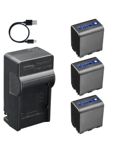 Kastar 3-Pack Battery & AC USB-C Charger Replacement for Sony NP-QM91D QM71D QM50 QM51 QM71 QM91 FM70 FM90, for DCR-TRV250 TRV350 TRV950, DCR-DVD HC PC Camcorders