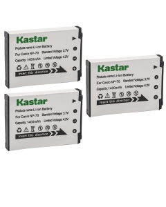 Kastar 3-Pack Battery CNP-70 Replacement for Casio Exilim Zoom EX-Z250, Exilim Zoom EX-Z250BE, Exilim Zoom EX-Z250BK, Exilim Zoom EX-Z250GD, Exilim Zoom EX-Z250PK, Exilim Zoom EX-Z250RD Camera