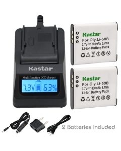 Kastar Fast Charger and Battery(2-Pack) for Olympus LI-50B, LI-50C, Pentax D-LI92, Panasonic VW-VBX090 and Olympus Stylus,Tough Series, Pentax Optio Series, Panasonic HX-WA03 WA2 WA20 WA3 WA301 Camera