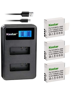 Kastar Battery 3 Pack and LCD Dual Charger for Eken PG1050 SJCAM SJ4000B & Evolveo Sportcam W7 Evolveo Sportcam W8 QUMOX SJ4000 QUMOX SJ4000 WiFi QUMOX SJ5000 QUMOX SJ5000 WiFi QUMOX SJ6000 SJCAM M10