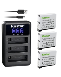 Kastar 3 Pack Battery and LCD Triple USB Charger Compatible with Gopro4 Hero4, AHDBT-401, AHBBP-401 Battery, HERO4 Black, Hero 4 HD Black, HERO4 Silver, Hero 4 HD Silver Action Sport Camera