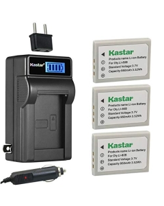 Kastar 3-Pack Li-80B Battery and LCD AC Charger Compatible with BENQ DC C500, DC E43, DC E53, DC E63, DC E720, AGFA 4Ti, Aosta DA 4092, DA 5091, DA 5092, DA 5094, Avant S4, S6 Digital Cameras