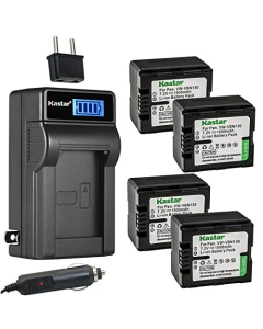 Kastar 4-Pack VW-VBN130 Battery and LCD AC Charger Compatible with Panasonic HDC-HS900GK, HDC-HS900GK-3D, HDC-HS900K, HDC-SD800, HDC-SD800GK, HDC-SD800GK-3D, HDC-SD800K, HDC-SD800P, HDC-SD900 Camera