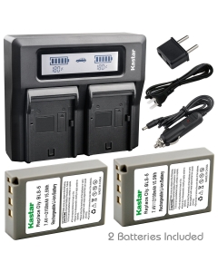 Kastar Fast Dual LCD Charger + 2x Battery for Olympus BLS-5 PS-BLS5 E-600 E-620 E-P1 E-P2 E-P3 E-PL3 E-PL5 E-PL6 E-PL7 E-PL8 E-PM1 E-PM2 Stylus 1 Stylus 1s OM-D E-M10 E-M10 Mark II OM-D E-M10 Mark III