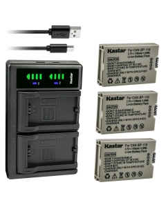 Kastar BP-110 Fully Decoded Battery 3-Pack and LTD2 USB Charger Compatible with Canon VIXIA HF R20 HFR20, VIXIA HF R20 Red, VIXIA HF R20 Silver, VIXIA HF R200 HFR200, VIXIA HF R21 HFR21 Camera