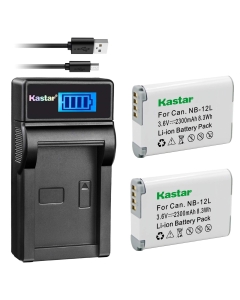 Kastar Battery (X2) & Slim LCD Charger for NB-12L, NB12L, CB-2LG and PowerShot G1 X Mark II, PowerShot N100, VIXIA Mini X, LEGRIA Mini X Digital Camera