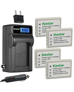 Kastar 4-Pack Li-80B Battery and LCD AC Charger Compatible with BENQ DC C500, DC E43, DC E53, DC E63, DC E720, AGFA 4Ti, Aosta DA 4092, DA 5091, DA 5092, DA 5094, Avant S4, S6 Digital Cameras