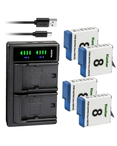 Kastar 4-Pack Battery and LTD2 USB Charger Replacement for Gopro 601-27537-000, 601-10197-000, Hero 8 Action Camera, HERO8 Black, Hero 8 HD Black, HERO8 Silver, Hero 8 HD Silver, Hero 7 Action Camera