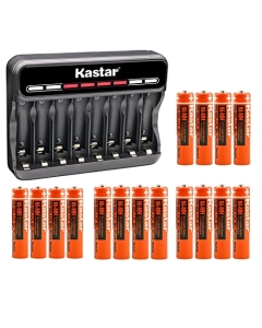 Kastar 16-Pack Battery and CMH8 Smart USB Charger Compatible with Panasonic 1.2V 400mAh BK40AAABU, 1.2V 550mAh HHR-4DPA/4B HHR-55AAABU, 1.2V 650mAh HHR-65AAABU, 1.2V 750mAh HHR-75AAA/BU Battery