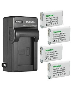 Kastar 4-Pack Battery and AC Wall Charger Replacement for Canon NB-12L NB12L NB-12LH Battery, CB-2LG CB-2LGE Charger, Canon PowerShot G1 X Mark II, PowerShot N100, VIXIA Mini X (LEGRIA Mini X) Camera