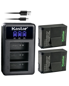 Kastar 2 Pack Battery and LCD Triple USB Charger Compatible with SP-Gadgets 3.7V Battery POV Light and Powerbar Duo