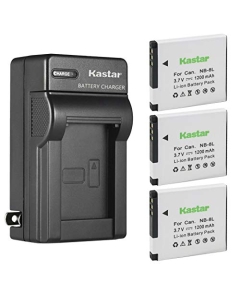 Kastar 3-Pack Battery and AC Wall Charger Replacement for Canon NB-8L NB8L, NB-8LH NB8LH Battery, Canon CB-2LA, CB-2LAE Charger, Canon PowerShot A3150 IS, PowerShot A3200 IS, PowerShot A3300 IS Camera